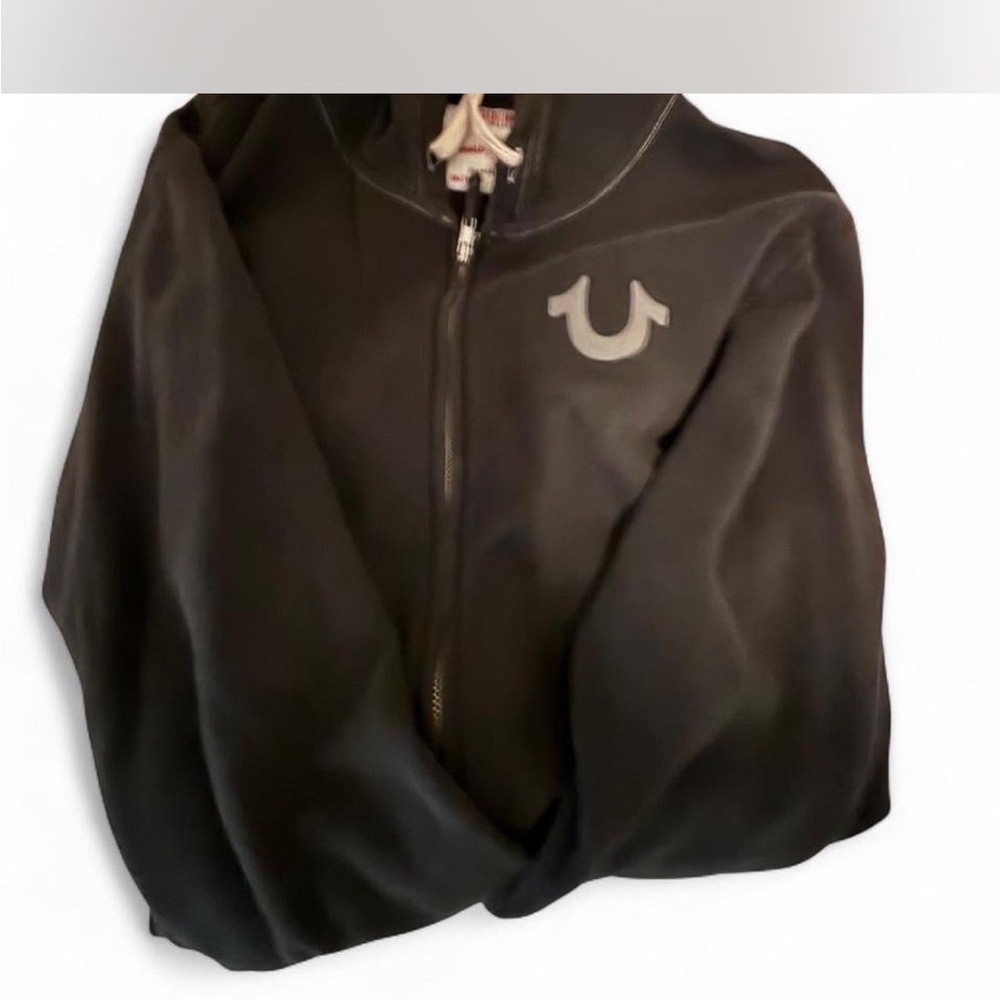 True Religion buddha Black Zip up Front Hoodie with Logo